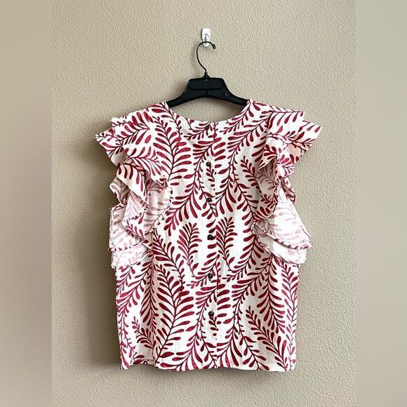 Who What Wear Linen Blend Ruffle Sleeve Top - Picture 6 of 8